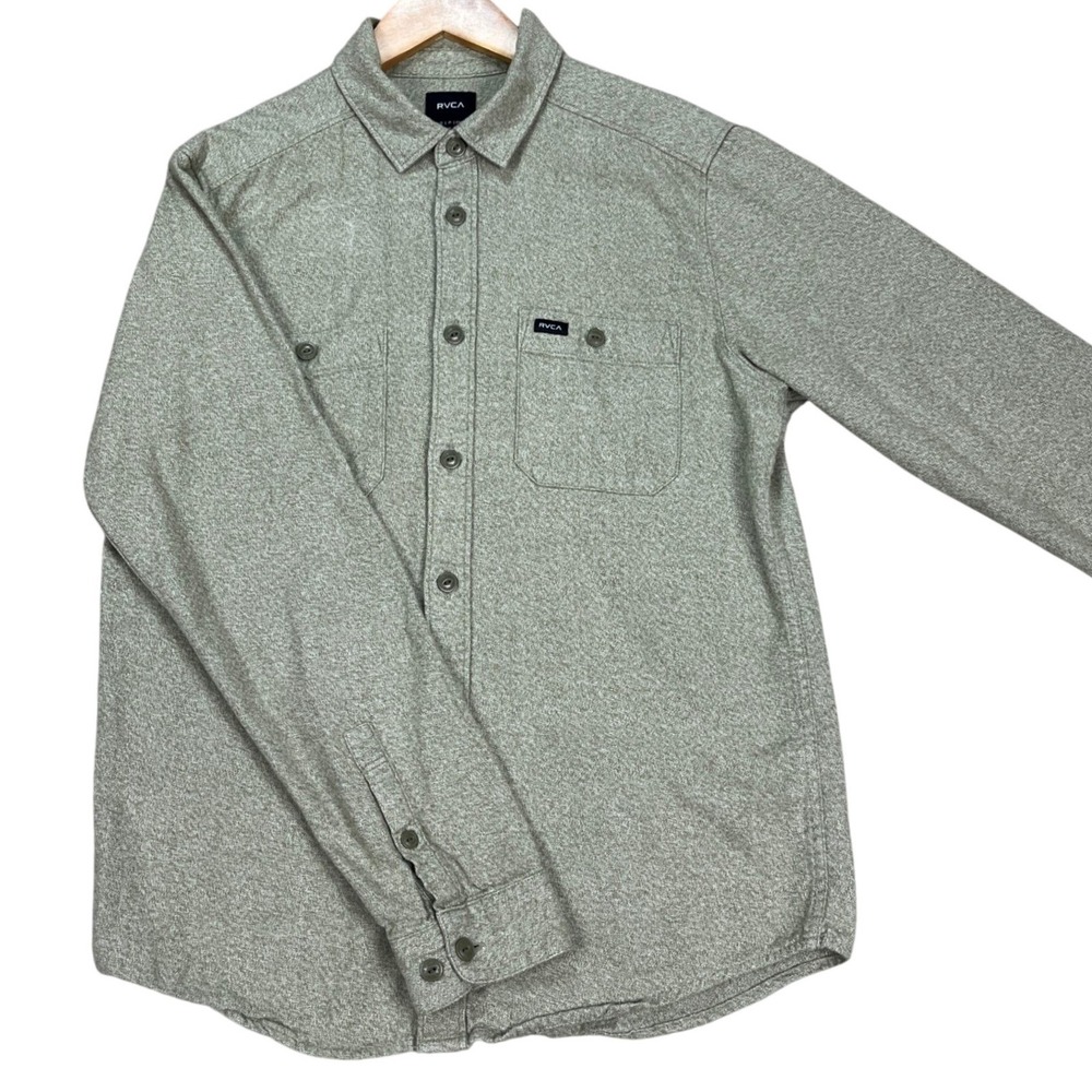 RVCA Button Down Shirt Men Small Heathered Gray Long Sleeve Slim Fit Pockets EUC